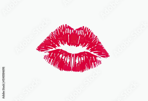 Vibrant red lipstick kiss print icon isolated on a white background, a simple yet passionate symbol of love, beauty, and romantic affection for design.
