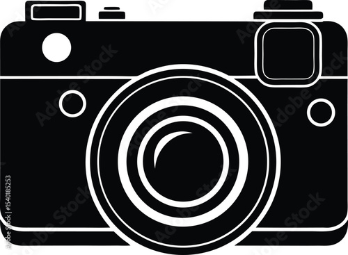 Classic black camera silhouette in modern flat vector format