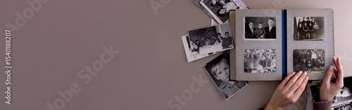 BAKU, AZERBAIJAN-June 18, 2024. Printed vintage antique black and white retro photos.  Memories and nostalgia.