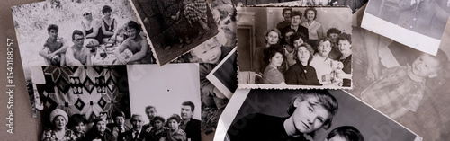 Printed vintage antique black and white retro photos.  Memories and nostalgia.  1960s - 1970s