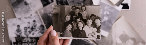 Printed vintage antique black and white retro photos.  Memories and nostalgia.