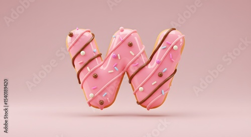 Letter W Donut with Pink Glaze and Sprinkles - Alphabet Food Typography