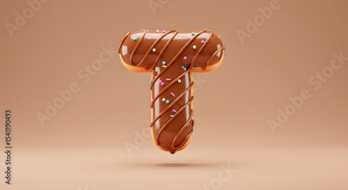 Letter T Doughnut with Chocolate Glaze and Sprinkles - Alphabet Food Dessert