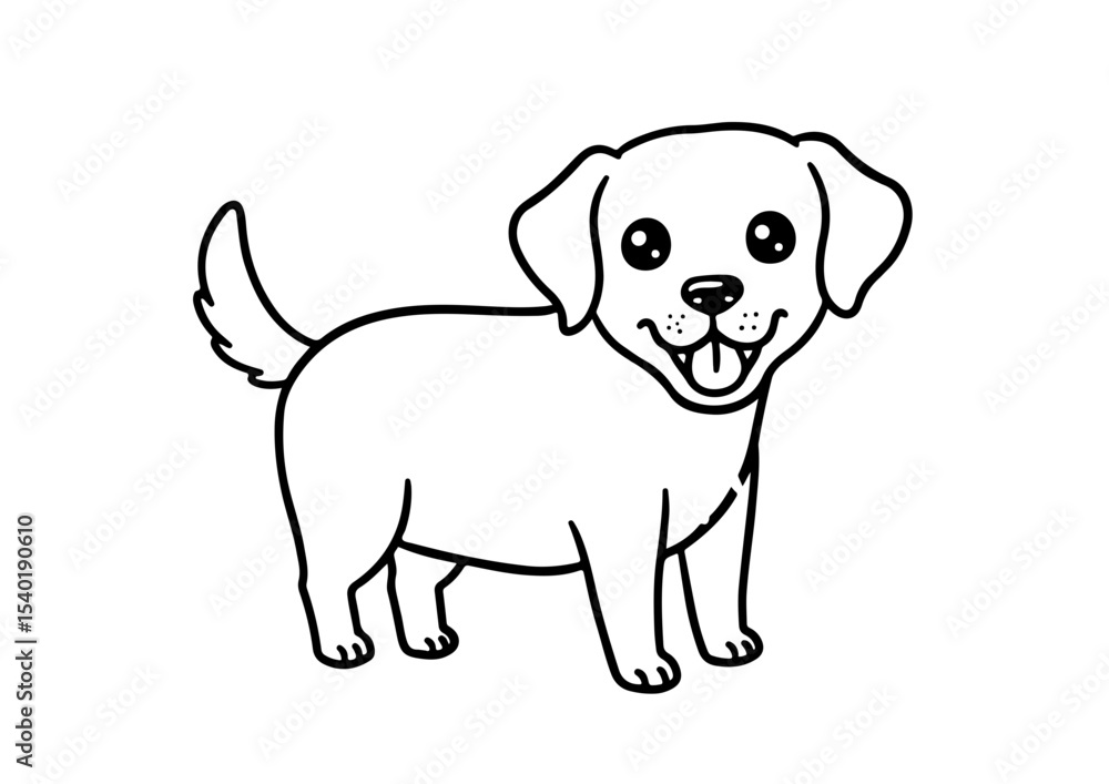 Fototapeta premium labrador retriever cute cartoon outline line art vector illustration, isolated on transparent background