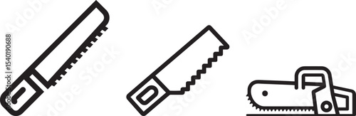 Hand Saw and Chainsaw Icon Set. Vector Woodcutting Tools Illustration.