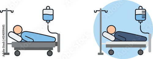 Hospital Patient Care IV Drip and Hospital Bed Illustrations