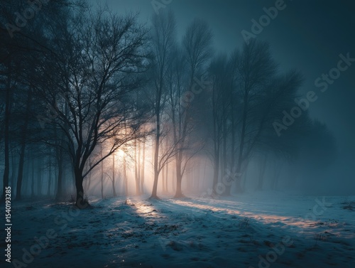 Wallpaper Mural Winter Sunrise in Foggy Forest Torontodigital.ca