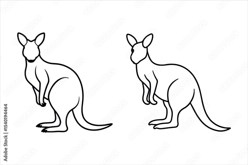 Obraz premium Two Line Art Kangaroos Standing Profile White Background