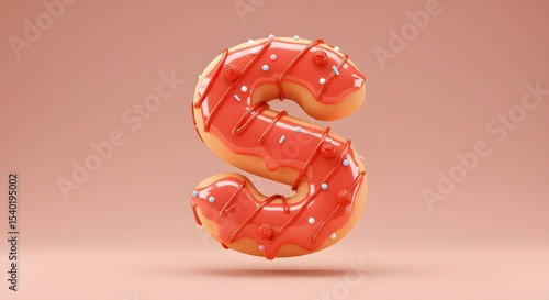 Letter S Donut - 3D Render of Pink Frosted Donut with Sprinkles - Food Alphabet