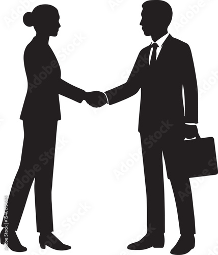 Two businessmen in silhouette shake hands in an office meeting, symbolizing teamwork and agreement