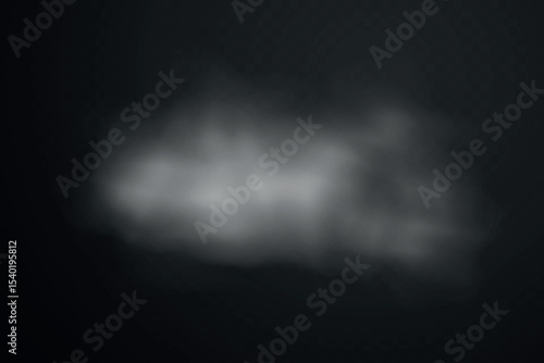 Smoke effect background. Realistic decorative fog in the air, vapor, creeping smoke puff. Layout of cloudy smog. Transparency vector illustration.
