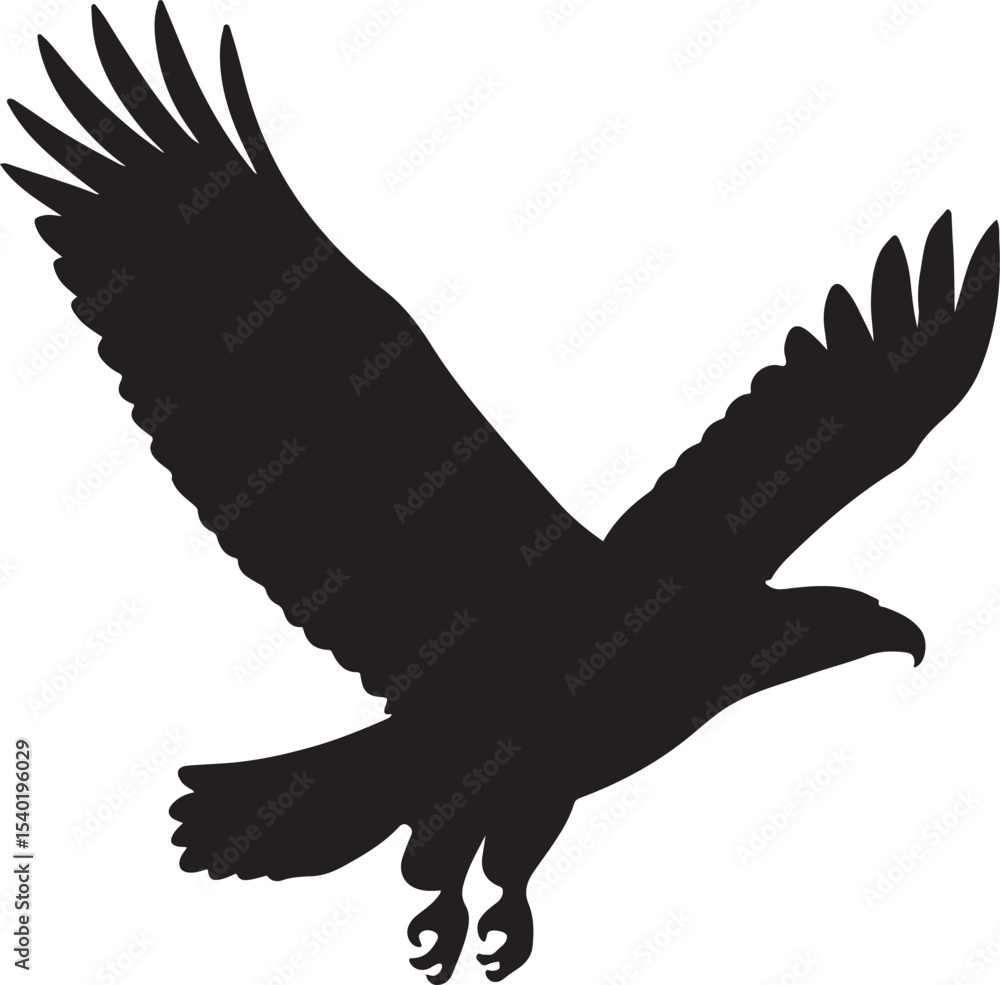 Obraz premium Vector illustration of a majestic flying bird, a silhouette of an eagle with outstretched wings, symbolizing freedom and nature