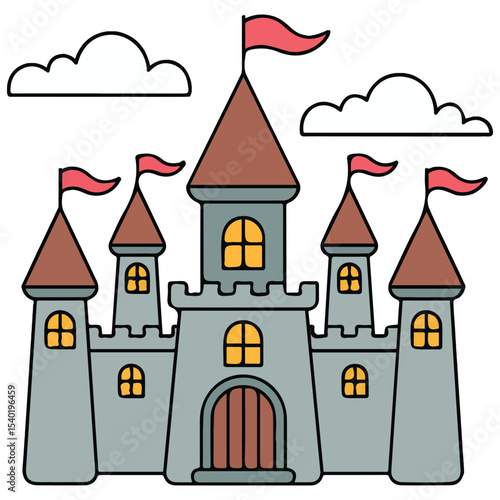 White stone castle flags vector isolated white background