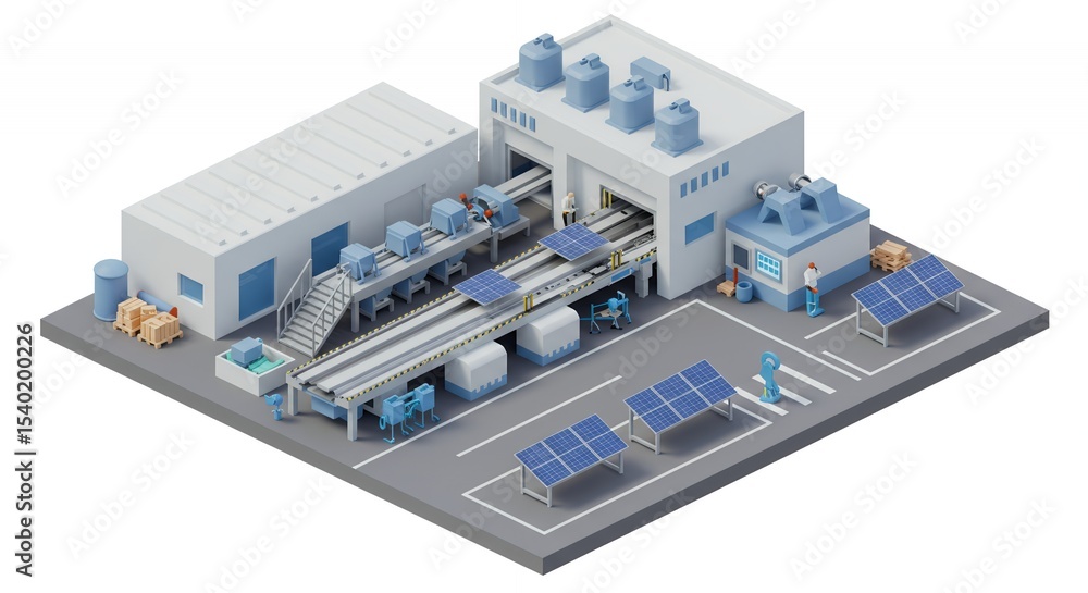 Solar Panel Production In A Pixel Art Isometric Factory For Sustainable Energy Solutions Solar Panel Production In A Pixel Art Isometric Factory For Sustainable Energy Solutions