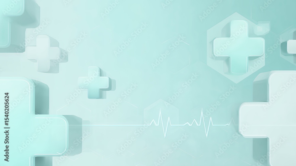Obraz premium medical healthcare abstract background with cross symbols pulse line mint green technology concept