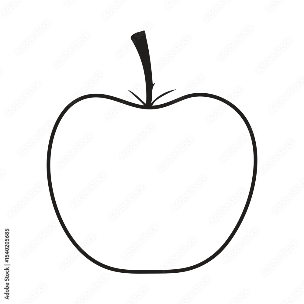 Fototapeta premium Simple Apple Outline Vector | Black and White Apple Clipart for Coloring, Design & Education 