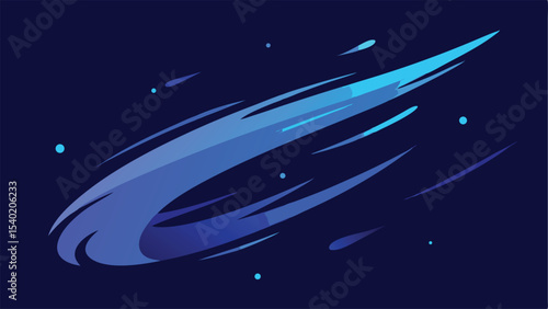 Abstract cosmic design featuring dark blue paint strokes with light trails and celestial shapes