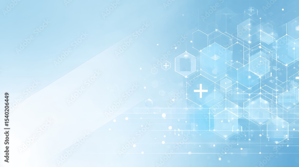 Obraz premium abstract technology background with digital network hexagon pattern and glowing circuit elements on light blue gradient