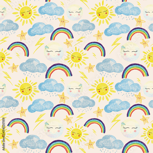 Children’s drawings Sun moon rainbow weather