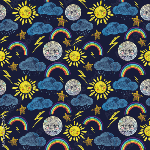 Children’s drawings Sun moon rainbow weather
