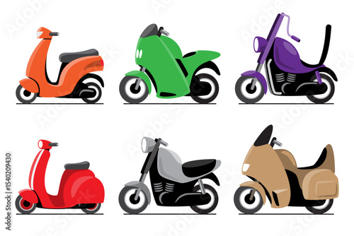 Motorcycle vehicles cartoon illustration . Flat design . Isolate on white background . Set 1 of 3 . Vector .