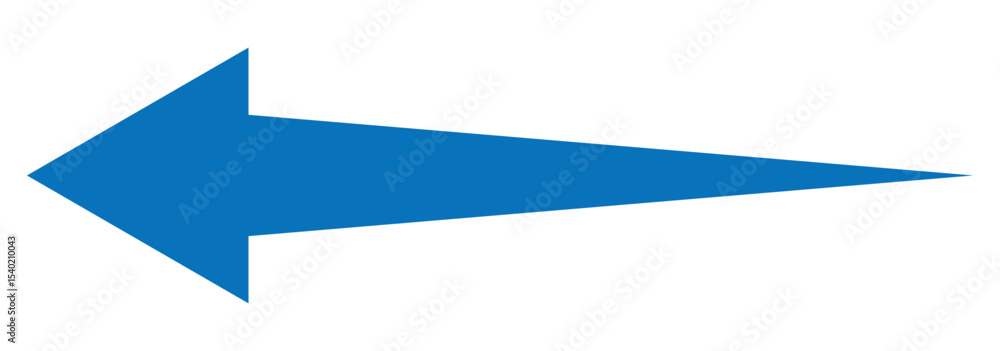 Blue long arrow.  Straight long arrow vector icon isolated on white background. Bold thine long arrow. Vector illustration.