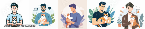 vector of a man carrying a cat