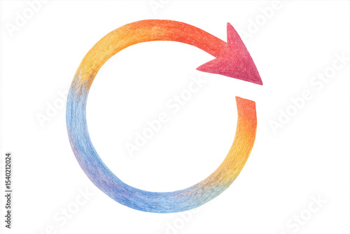 Gradient circular arrow transitioning from blue to red, representing refresh, repeat, and cyclical motion, floating on transparent background