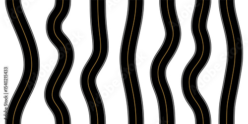 Seamless top view road race track or highway types set in flat vector style isolated on white backdrop. Map winding curves horizontal asphalt path line for transportation concept or mockup infographic