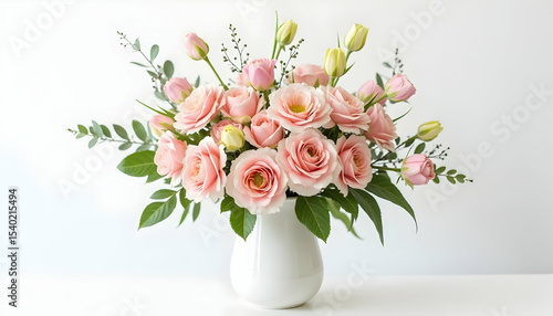 Wallpaper Mural Floral Arrangement with Pink Roses and Tulips in White Vase Torontodigital.ca