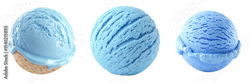 Delicious Blue Ice Cream Scoops on White Background for Summer Treats