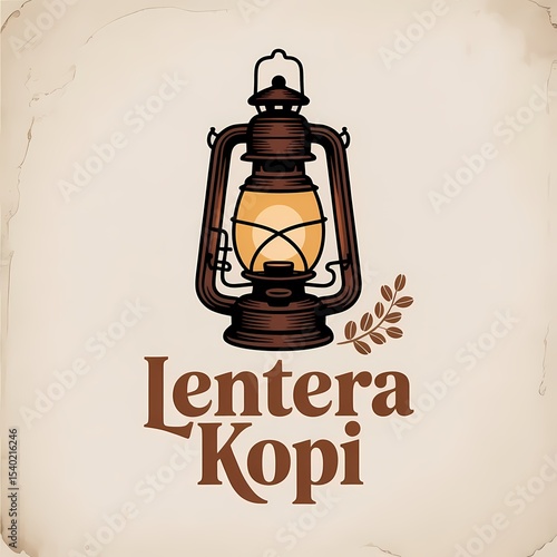 Lentera Kopi Logo Design featuring a vintage oil lamp and coffee branch illustration perfect for coffee shops and cafes branding