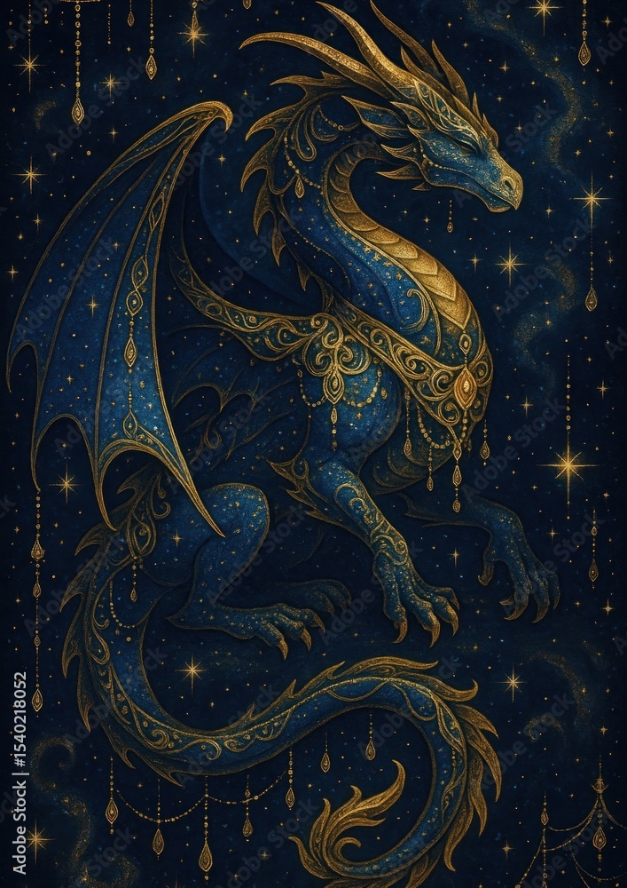 Fototapeta premium Majestic celestial dragon illustration.