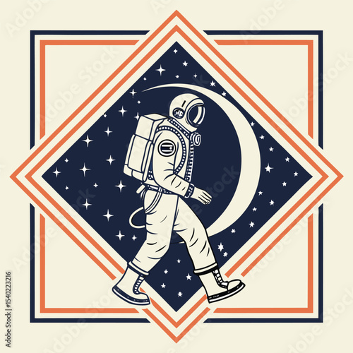 Astronaut badge framed with retro geometric lines vector