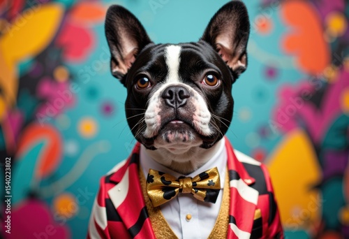 Wallpaper Mural Stylish Boston Terrier dog dressed in a tuxedo with a bow tie against a colorful graffiti background Torontodigital.ca
