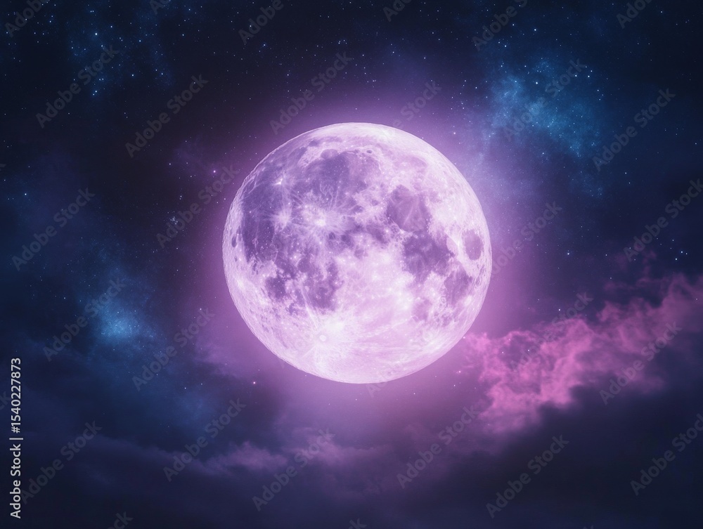 Fototapeta premium Enchanting full moon with northern lights in a starry night sky