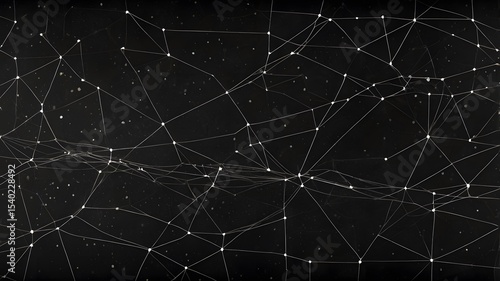 Abstract Network of Connecting Lines and Dots on Black Background