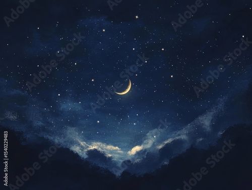 Celestial serenity: new moon and starry night sky design for tranquil evening ambiance