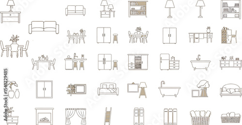 Comprehensive Set of Vector Home Furniture Icons for Design Projects