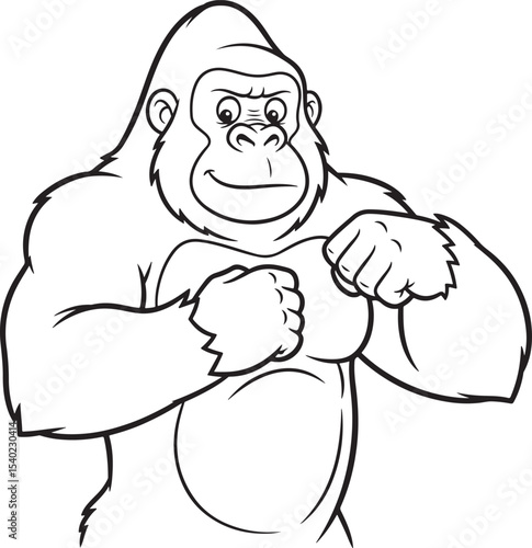 Black and white line art of an ape ready to fight