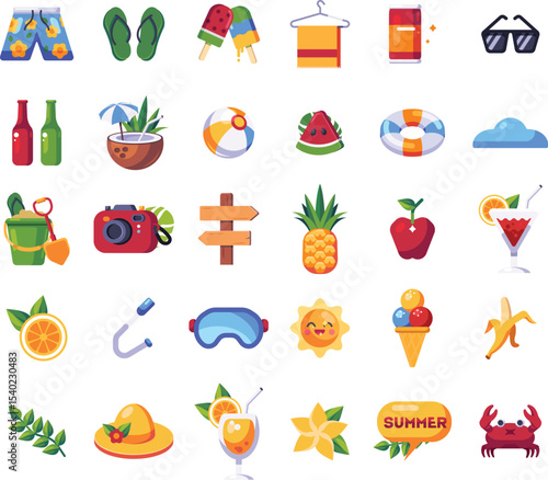 Summer vacation elements icons and vector set.