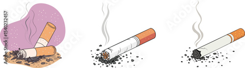 Crushed Burning Cigarette – Anti-Smoking Concept Illustration. 
