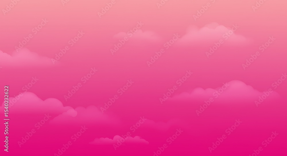 Obraz premium Pink Gradient Sky Cloudscape Illustration - Peaceful, serene, dreamy, soft, romantic. A pink gradient sky with fluffy clouds symbolizes tranquility, hope, and gentle dreams