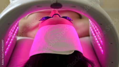 Woman undergoing led light therapy for facial skin rejuvenation