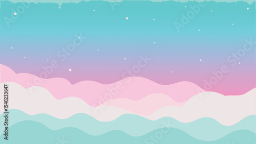 Abstract layered sky and cloudscape illustration with soft pastel gradient colors