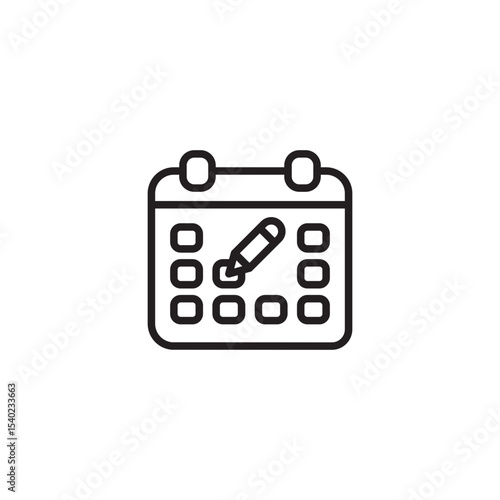 A simple line art icon illustrates a calendar with a pencil placed diagonally across its dates, symbolizing an appointment or scheduling event.