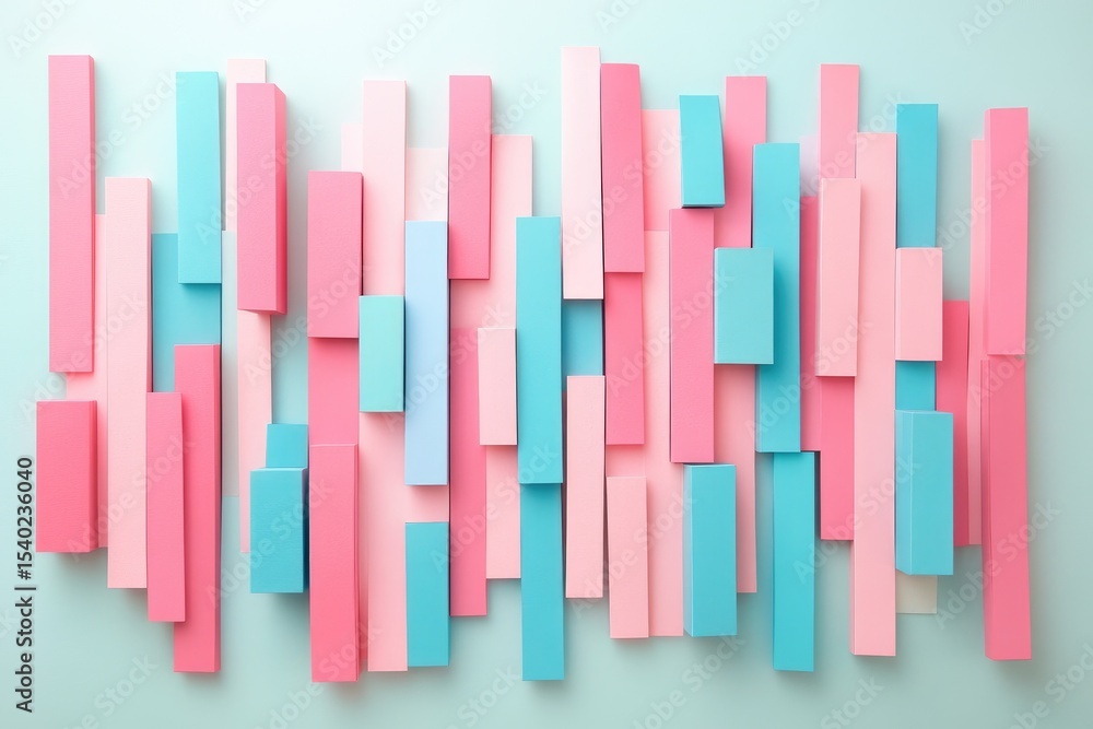 Obraz premium Pastel-colored rectangular blocks arranged in a horizontal pattern against a light background