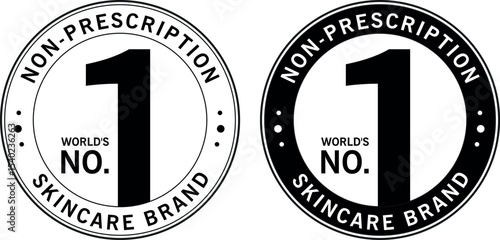 round skincare brand number one badges in black and white used for beauty product label or ranking seal	