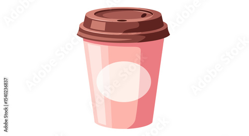 Pink Coffee Cup with Brown Lid and Blank Label for Branding