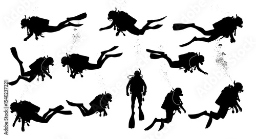 Scuba Divers Silhouettes: Underwater Exploration and Adventure